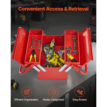 Load image into Gallery viewer, Metal Tool Box, 14-inch, 2-Tier 3-Tray Portable Folding Tool Chest Organizer with Handle & Lock Hole, Powder Coated Steel, Cantilever Toolbox for Household Factory Warehouse Repair Shop, Red