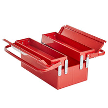 Load image into Gallery viewer, Metal Tool Box, 14-inch, 2-Tier 3-Tray Portable Folding Tool Chest Organizer with Handle & Lock Hole, Powder Coated Steel, Cantilever Toolbox for Household Factory Warehouse Repair Shop, Red
