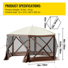 Load image into Gallery viewer, Pop-up Camping Gazebo Camping Canopy Shelter 6 Sided 10' x 10' Sun Shade