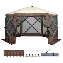 Load image into Gallery viewer, Pop Up Gazebo Tent, Pop-Up Screen Tent 6 Sided Canopy Sun Shelter with 6 Removable Privacy Wind Cloths & Mesh Windows, 11.5x11.5FT Quick Set Screen Tent with Mosquito Netting, Brown