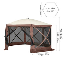 Load image into Gallery viewer, Pop Up Gazebo Tent, Pop-Up Screen Tent 6 Sided Canopy Sun Shelter with 6 Removable Privacy Wind Cloths & Mesh Windows, 11.5x11.5FT Quick Set Screen Tent with Mosquito Netting, Brown