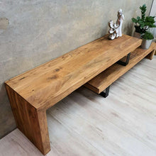 Load image into Gallery viewer, TV entertainment unit Acacia Wood 2 tier adjustable Length 1.2m to 2.1m.