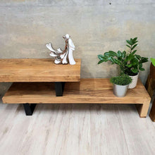Load image into Gallery viewer, TV entertainment unit Acacia Wood 2 tier adjustable Length 1.2m to 2.1m.
