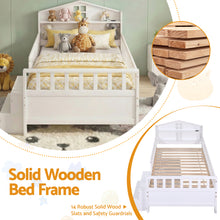 Load image into Gallery viewer, Artiss Single Bed Frame with 2 Storage Drawers, Montessori Bed with Headboard, 2 USB Ports & Led Light, Solid Wood Platform Bed Base with Safety Rail & Ladder, 31CM Under-Bed Storage, White