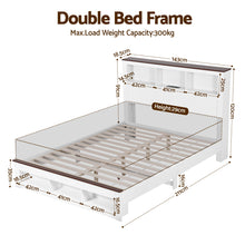 Load image into Gallery viewer, Artiss Double Bed Frame with Storage Bookcase Headboard and Footboard White Wooden Platform Bed with Charging Station and Led Light Bedroom Furniture