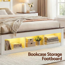 Load image into Gallery viewer, Artiss Double Bed Frame with Storage Bookcase Headboard and Footboard White Wooden Platform Bed with Charging Station and Led Light Bedroom Furniture