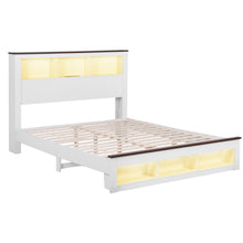 Load image into Gallery viewer, Artiss Double Bed Frame with Storage Bookcase Headboard and Footboard White Wooden Platform Bed with Charging Station and Led Light Bedroom Furniture