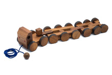 Load image into Gallery viewer, Large wood Truck Toy handmade with trailer and 16 wheels and a pull along string