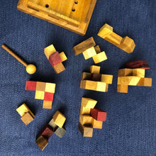 Load image into Gallery viewer, Brainteaser puzzle- City Planner brain teaser puzzle, wood, handmade 3D puzzle-remove shapes and try rebuild your city.