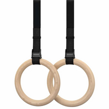 Load image into Gallery viewer, Wooden Gymnastic Rings with Adjustable Straps Heavy Duty Exercise Gym Rings (Wooden)