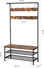 Load image into Gallery viewer, VASAGLE Coat Rack Stand with 9 Hooks and Shoe Rack, Industrial Style, Multifunctional Hall Tree, Sturdy Steel Frame
