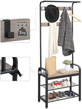 Load image into Gallery viewer, VASAGLE Entryway Hall Tree Coat Rack 183cm Shoe Bench with Shelves Greige and Black