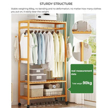 Load image into Gallery viewer, GOMINIMO Bamboo Wardrobe on Wheels, Free Standing Shelves Open Wardrobe 100cm