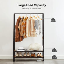 Load image into Gallery viewer, VASAGLE Clothes Rack with 2 Shelves Rustic Brown and Black