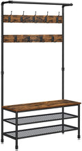 Load image into Gallery viewer, VASAGLE Coat Rack Stand with 9 Hooks and Shoe Rack, Industrial Style, Multifunctional Hall Tree, Sturdy Steel Frame