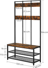 Load image into Gallery viewer, Vasagle Large Coat Rack Stand Coat Tree with 12 Hooks and Shoe Bench Brown and Black