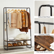 Load image into Gallery viewer, VASAGLE Clothes Rack with 2 Shelves Rustic Brown and Black