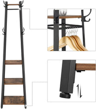 Load image into Gallery viewer, Coat Rack with 3 Shelves Rustic Brown and Black