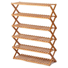 Load image into Gallery viewer, 6 Tier Foldable Bamboo Shoe Rack