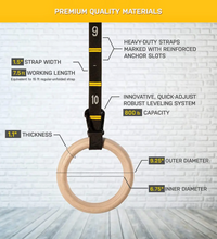Load image into Gallery viewer, Wooden Gymnastic Rings with Adjustable Numbered Straps (Wooden)