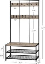 Load image into Gallery viewer, VASAGLE Large Coat Rack Stand with 12 Hooks and Shoe Bench Greige and Black