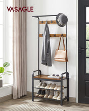 Load image into Gallery viewer, VASAGLE Coat Rack with Shoe Rack 183 cm Height Walnut Brown and Black