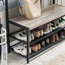 Load image into Gallery viewer, VASAGLE Large Coat Rack Stand with 12 Hooks and Shoe Bench Greige and Black