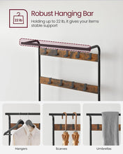 Load image into Gallery viewer, VASAGLE 4-in-1 Coat Rack with Shoe Bench and 9 Removable Hooks Rustic Brown and Black