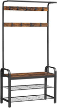 Load image into Gallery viewer, VASAGLE 4-in-1 Coat Rack with Shoe Bench and 9 Removable Hooks Rustic Brown and Black