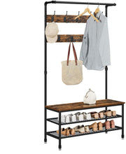 Load image into Gallery viewer, VASAGLE Coat Rack Stand with 9 Hooks and Shoe Rack, Industrial Style, Multifunctional Hall Tree, Sturdy Steel Frame