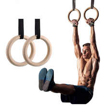 Load image into Gallery viewer, Wooden Gymnastic Rings with Adjustable Straps Heavy Duty Exercise Gym Rings (Wooden)