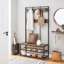 Load image into Gallery viewer, Vasagle Large Coat Rack Stand Coat Tree with 12 Hooks and Shoe Bench Brown and Black