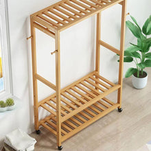 Load image into Gallery viewer, GOMINIMO Bamboo Wardrobe on Wheels, Free Standing Shelves Open Wardrobe 100cm