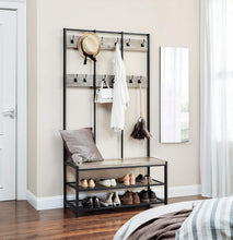 Load image into Gallery viewer, VASAGLE Large Coat Rack Stand with 12 Hooks and Shoe Bench Greige and Black