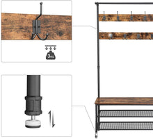 Load image into Gallery viewer, VASAGLE Coat Rack Stand with 9 Hooks and Shoe Rack, Industrial Style, Multifunctional Hall Tree, Sturdy Steel Frame
