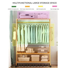 Load image into Gallery viewer, GOMINIMO Bamboo Wardrobe on Wheels, Free Standing Shelves Open Wardrobe 100cm
