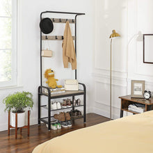 Load image into Gallery viewer, VASAGLE Entryway Hall Tree Coat Rack 183cm Shoe Bench with Shelves Greige and Black
