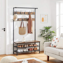 Load image into Gallery viewer, VASAGLE Coat Rack Stand with 9 Hooks and Shoe Rack, Industrial Style, Multifunctional Hall Tree, Sturdy Steel Frame