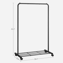 Load image into Gallery viewer, SONGMICS Clothes Rack with Wheels Sturdy Steel Frame Black