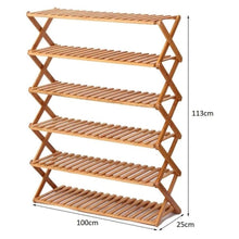 Load image into Gallery viewer, 6 Tier Foldable Bamboo Shoe Rack