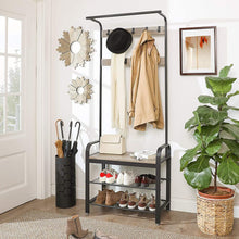 Load image into Gallery viewer, VASAGLE Entryway Hall Tree Coat Rack 183cm Shoe Bench with Shelves Greige and Black