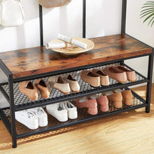 Load image into Gallery viewer, Vasagle Large Coat Rack Stand Coat Tree with 12 Hooks and Shoe Bench Brown and Black