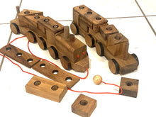Load image into Gallery viewer, Pull along wooden train with 26 Piece, educational shapes jig-saw wooden toy.
