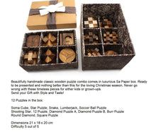Load image into Gallery viewer, brainteaser 12 puzzles set Wood in a gift box for kids or adults