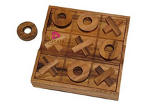 Load image into Gallery viewer, TIC TAC TOE naughts and Crosses board game on a wooden platform