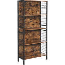 Load image into Gallery viewer, VASAGLE 4 Tiers Bookcase Office Storage Shelf Rustic Brown and Black