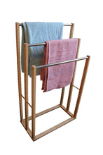 Load image into Gallery viewer, CARLA HOME Bamboo Towel Bar Metal Holder Rack 3-Tier Freestanding for Bathroom and Bedroom