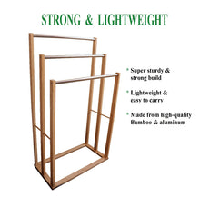 Load image into Gallery viewer, CARLA HOME Bamboo Towel Bar Metal Holder Rack 3-Tier Freestanding for Bathroom and Bedroom