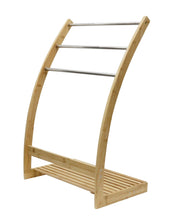 Load image into Gallery viewer, CARLA HOME Bamboo Towel Bar Metal Holder Rack 3-Tier Freestanding and Bottom shelf for Bathroom