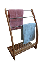 Load image into Gallery viewer, CARLA HOME Bamboo Towel Bar Metal Holder Rack 3-Tier Freestanding and Bottom shelf for Bathroom